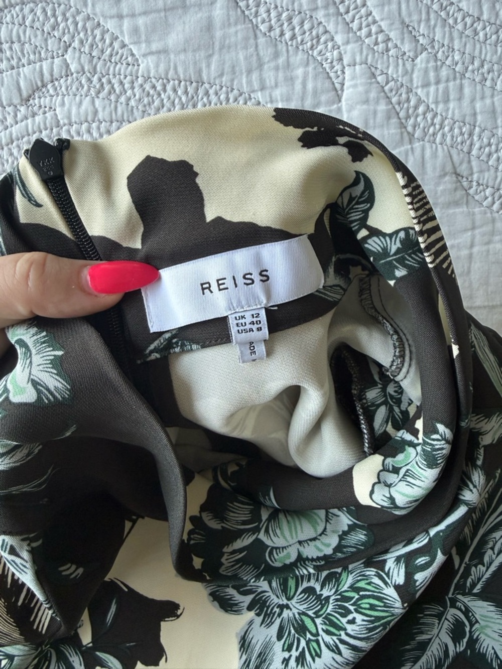Reiss Black Floral High-Neck Midi Dress with Cream Accents - Picture 8 of 16
